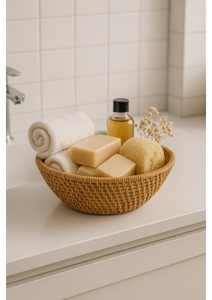 Yuvarlak Hasır Servis Sunumluk Sepet Organizer Düzenleyici Ekmeklik 21*9cm