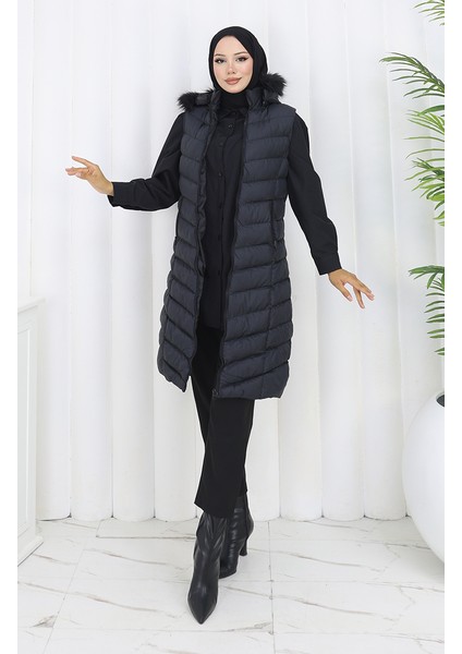 Kapüşonlu Fermuarlı Şişme Yelek 0169-01 Siyah modelleri