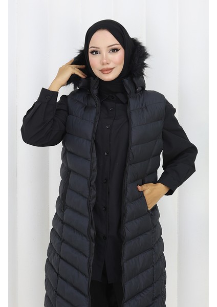 Kapüşonlu Fermuarlı Şişme Yelek 0169-01 Siyah fırsatları