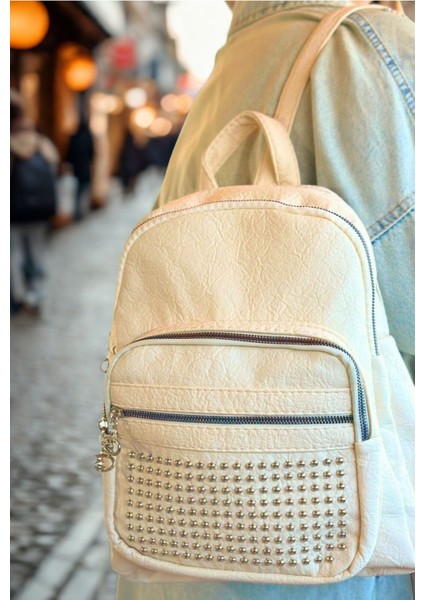 Orijinal Polo Bag Yumuşak Deri Orta Boy Taşlı Kadın Sırt Çantası