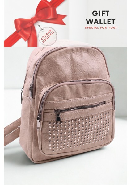 Orijinal Polo Bag Yumuşak Deri Orta Boy Taşlı Kadın Sırt Çantası