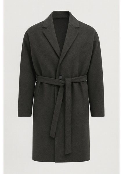 Carlo Oversize Kaşe Kumaş Fileto Cepli Kışlık Erkek Kaban - Füme