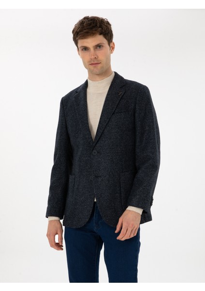 Erkek Lacivert Slim Fit Yün Karışımlı Flanel Görünümlü Ceket 50316800-VR033 modelleri