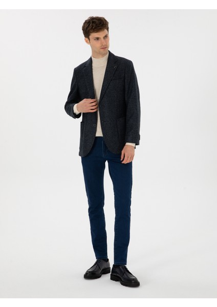 Erkek Lacivert Slim Fit Yün Karışımlı Flanel Görünümlü Ceket 50316800-VR033 fırsatları
