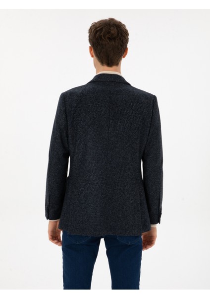 Erkek Lacivert Slim Fit Yün Karışımlı Flanel Görünümlü Ceket 50316800-VR033 indirimleri
