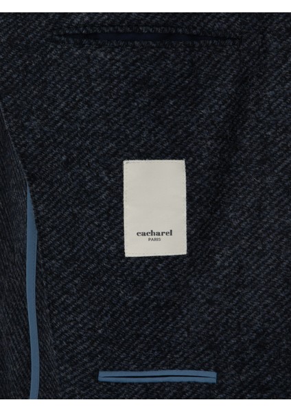Erkek Lacivert Slim Fit Yün Karışımlı Flanel Görünümlü Ceket 50316800-VR033