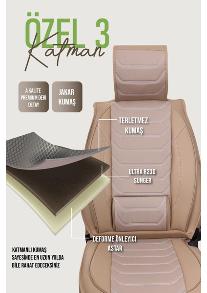 Fiat Egea Hatchback Uyumlu Oto Koltuk Kılıfı Deri, Kumaş Elegance Bej fiyatları