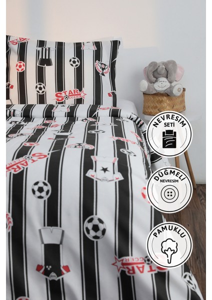 Taraftar Pamuklu Ranforce Tek Kişilik Nevresim Seti - Siyah - Bey