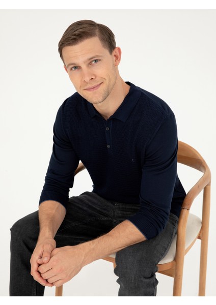 Erkek Lacivert Regular Fit Kazak 50279605-VR033 fiyatları