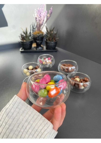 6'lı Turuncu Çift Cidarlı Mini Tabağı, Çerezlik, Lokumluk, Sunumluk