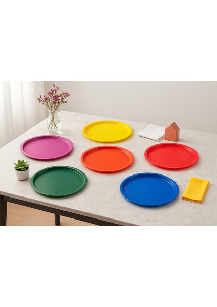 6 Kişilik Plastik Renkli Sunum Servis Tepsisi Tepsi