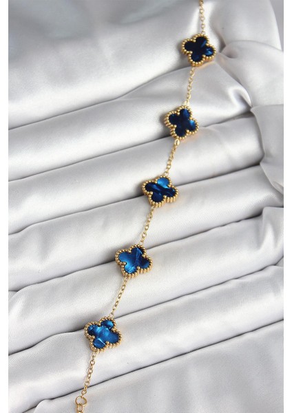 316L Çelik Sedefli Lacivert Gold Renk Yonca Kadın Bileklik - PRT3500EB06173 fiyatları