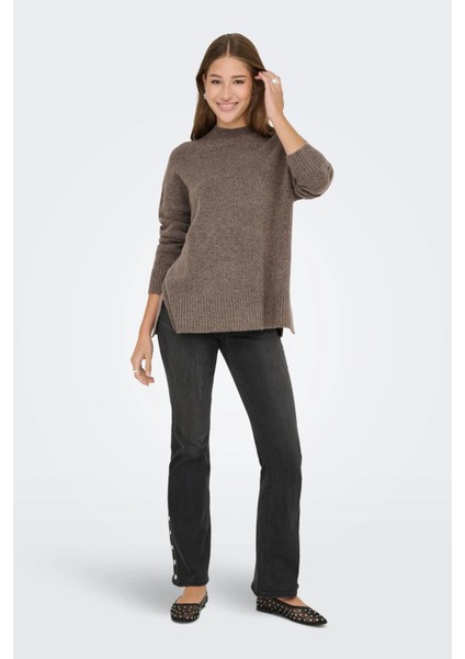 Kadın Onlhazel Yarım Balıkçı Oversize Yünlü Örme Kazak 15352853 Kahverengi modelleri