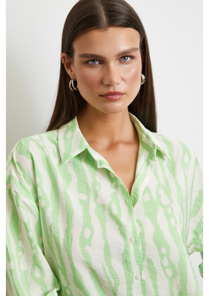 Zebra Desen Modal Gömlek Yeşil