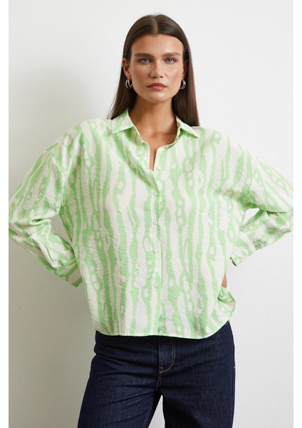 Zebra Desen Modal Gömlek Yeşil modelleri