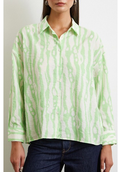 Zebra Desen Modal Gömlek Yeşil indirimleri