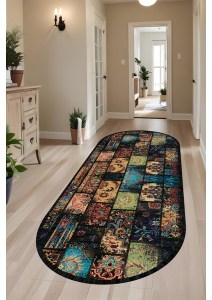 Dijital Baskı Patchwork Eskitme Model Dekoratif Makinada Yıkanabilir Oval Salon Mutfak Yolluk Halısı