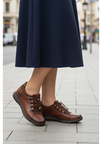 Taba Cilt Hafif Kilit Bağcıklı Kadın Günlük Ayakkabı 293120 Z