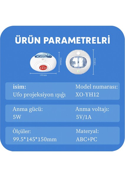Rgb Işık Efektli Ufo Tasarım Yıldızlı Gece Projektör Lamba – Bluetooth Hoparlörlü