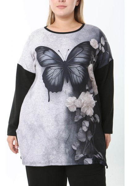 Yünlü Viskon Desenli Likralı Kadın Büyük Beden Tunik fiyatları