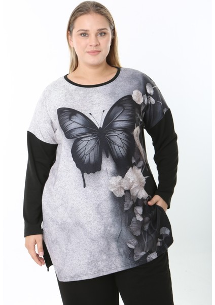 Yünlü Viskon Desenli Likralı Kadın Büyük Beden Tunik modelleri