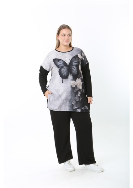 Yünlü Viskon Desenli Likralı Kadın Büyük Beden Tunik indirimleri