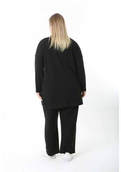 Yünlü Viskon Desenli Likralı Kadın Büyük Beden Tunik