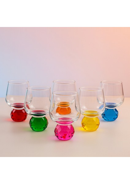 6 Kişilik Cam Renkli Elmas Ayaklı Kahve Yanı Bardağı Bardak 50 ml