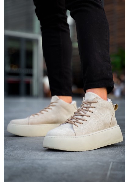 LE10 Bağcıklı Erkek Yüksek Taban İthal Süet Krem Spor Bot fiyatları