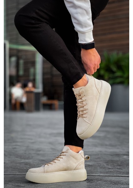 LE10 Bağcıklı Erkek Yüksek Taban İthal Süet Krem Spor Bot fırsatları