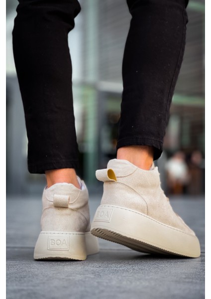 LE10 Bağcıklı Erkek Yüksek Taban İthal Süet Krem Spor Bot indirimleri