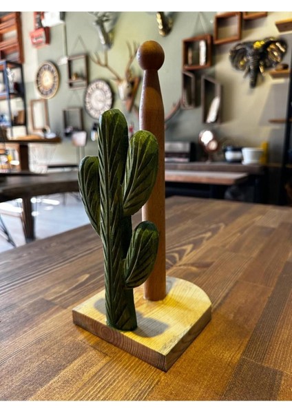 Kaktüs Desenli Ahşap Peçetelik ve Rulo Havluluk, Şık ve Fonksiyonel Tasarım modelleri
