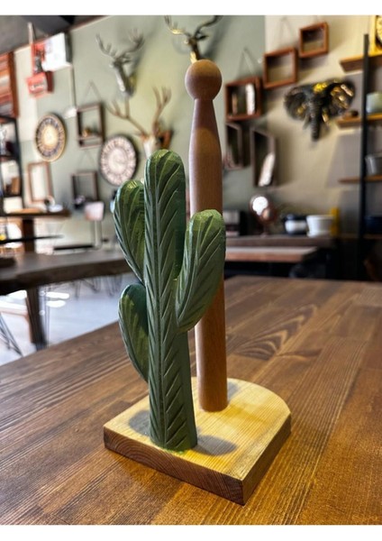 Kaktüs Desenli Ahşap Peçetelik ve Rulo Havluluk, Şık ve Fonksiyonel Tasarım fırsatları