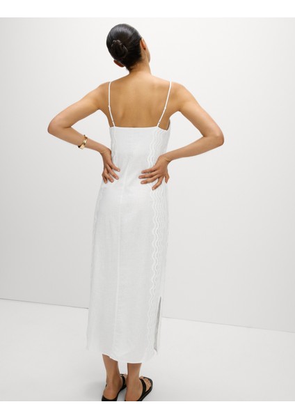 Keten Karışımlı Midi Düz Elbise