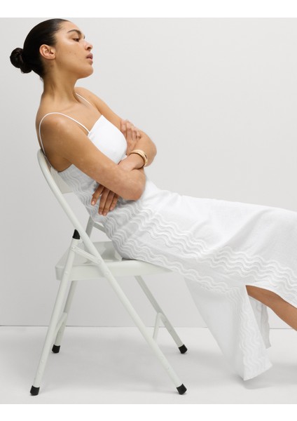 Keten Karışımlı Midi Düz Elbise