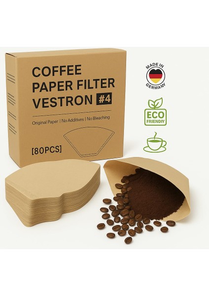 Vcw Filtre Kahve Kağıdı No: 4 80'li 1 Paket 80 Adet (Doğal Kahverengi) VCW