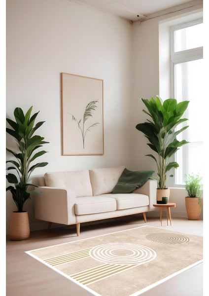 Bohem Bej Halı - Dijital Yıkanabilir Kaymaz Taban Leke Tutmaz Salon Halısı Mutfak Halısı ve Yolluk