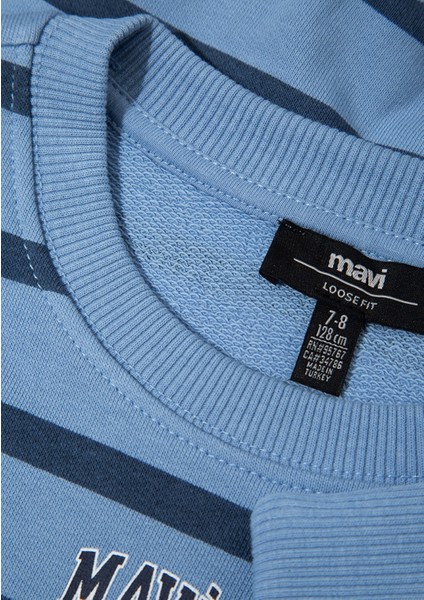 6S10144-90780 Mavi Logo Çizgili Mavi Sweatshirt fırsatları