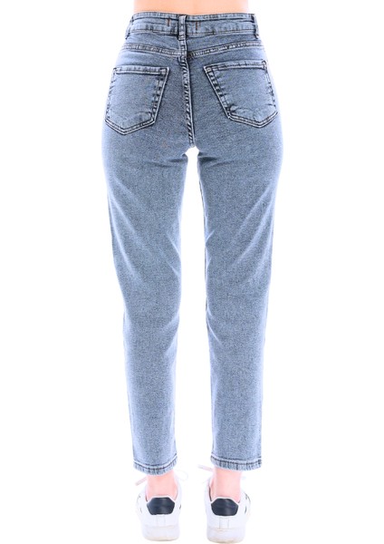 Kar Mavi Yüksek Bel Likralı Mom Jeans modelleri