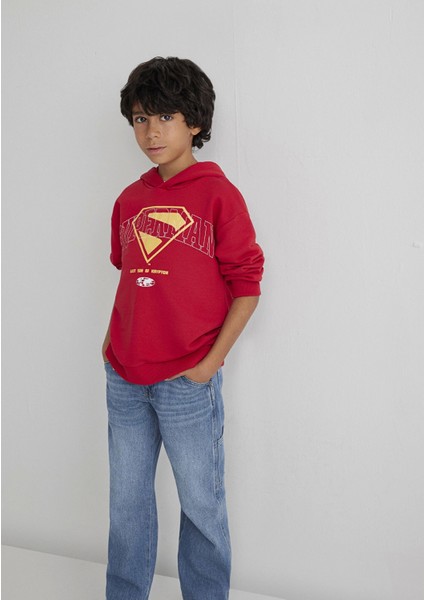 6S10133-88016 Superman Baskılı Kırmızı Sweatshirt