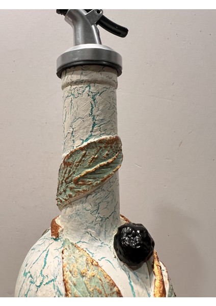 El Yapımı Kabartma Kil Uygulamalı Vintage Altın Yaldız Cam Şişe Sirkelik-Yağdanlık, Mutfak Dekor