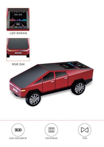 D68 Cybertruck Araba Tasarımlı LED Ekranli Radyolu Bluetooth Hoparlör 15W Güçlü Ses Rgb LED /tws/usb