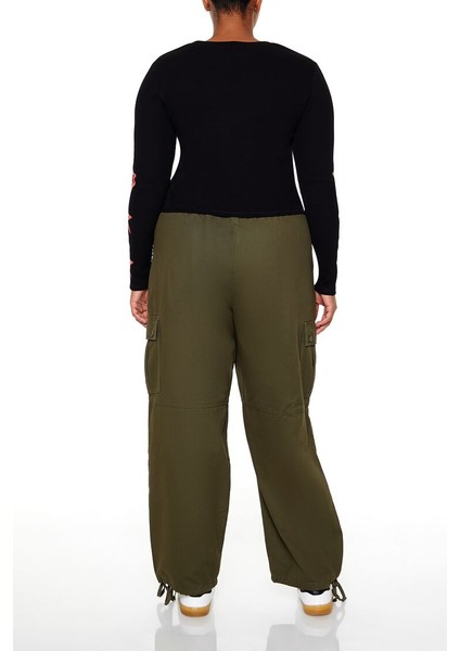Plus Size Twill Kargo Pantolon
