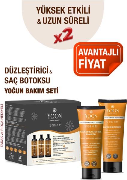 3'lü Uzun Süren Düzleştirici & Saç Botoxu Kiti, Tuzsuz Şampuan 250ML, Saç Kremi 200ML Saç Bakım Seti