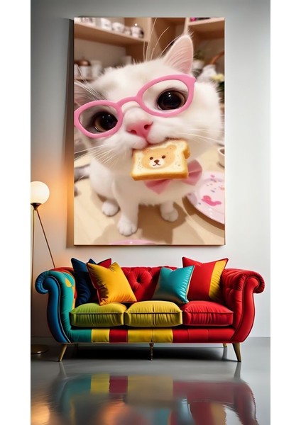 Sandaviç Yiyen Kedi Ev Duvar Salon Güzellik Salonu Ofis Dükkan Dekarasyon Kanvas Tablo