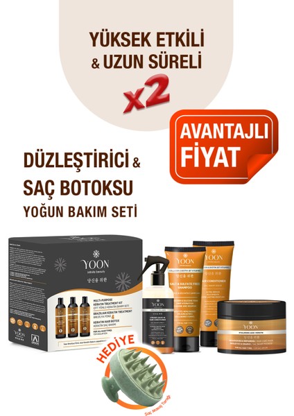 5'li Yoğun Saç Bakım Seti, Düzleştirici & Saç Botoxu, Tuzsuz Şampuan, Bakım Spreyi, Maske ve Krem