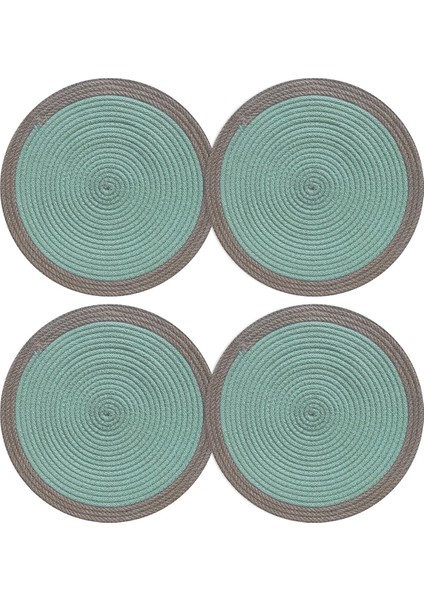 Mint Yeşili Jüt Amerikan Servis, 2'li, Bordürlü, Örme Hasır Supla Seti modelleri