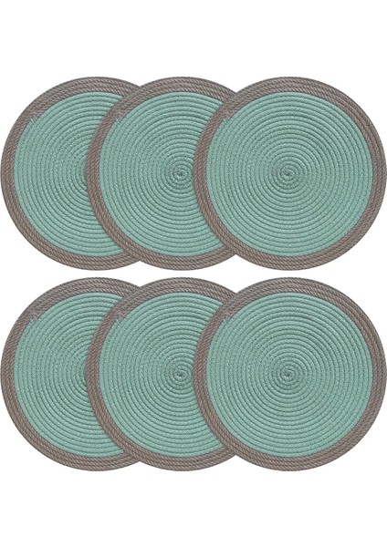 Mint Yeşili Jüt Amerikan Servis, 2'li, Bordürlü, Örme Hasır Supla Seti fırsatları