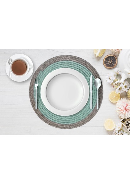 Mint Yeşili Jüt Amerikan Servis, 2'li, Bordürlü, Örme Hasır Supla Seti indirimleri