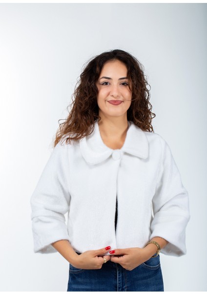 Broşlu Abiye ve Gelin Tay Tüyü Kürk Bolero